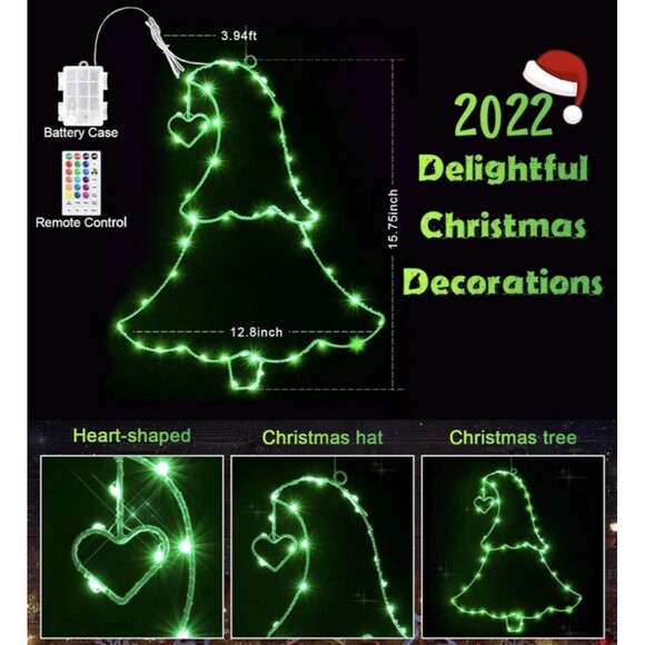 4 Pack LED Christmas Tree Window Silhouette 16” Lighted Decoration Green Remote - Picture 2 of 13